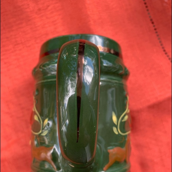 Pennsylvania Dutch Pottery mug, green with deer - Picture 3 of 7